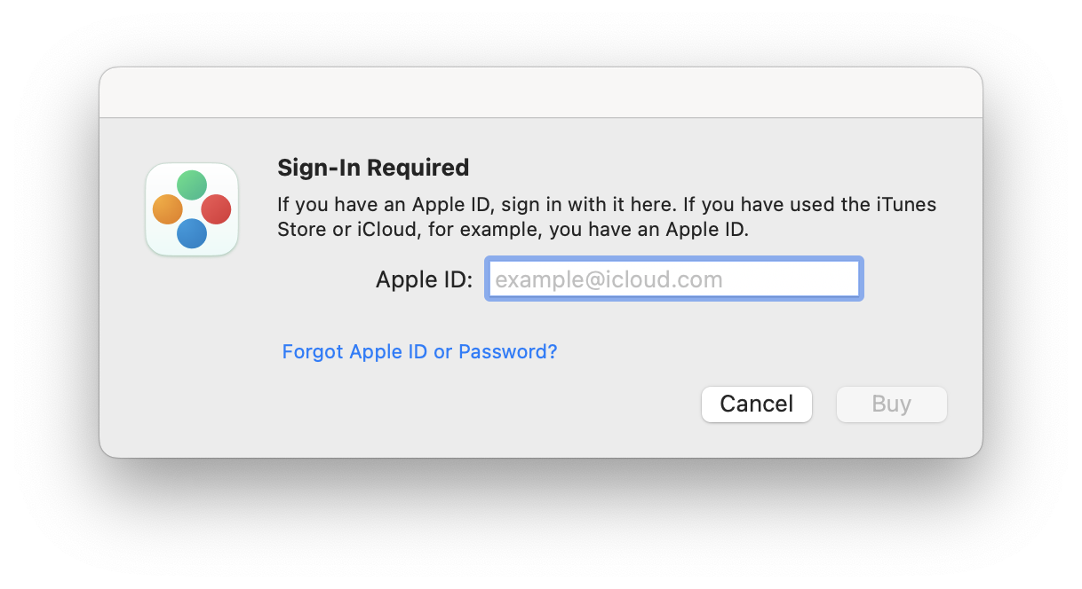 sign-in to App Store window