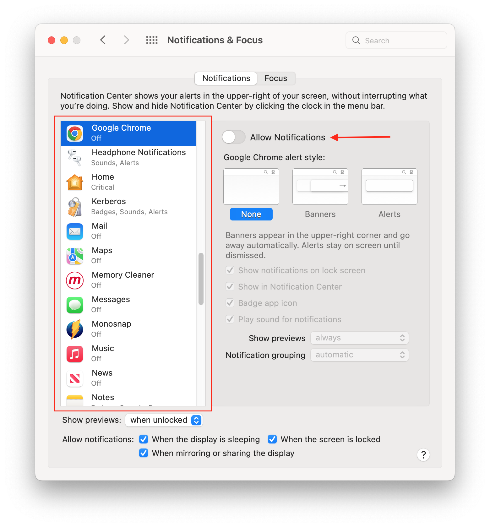 Turning off notifications for all applications on a Mac