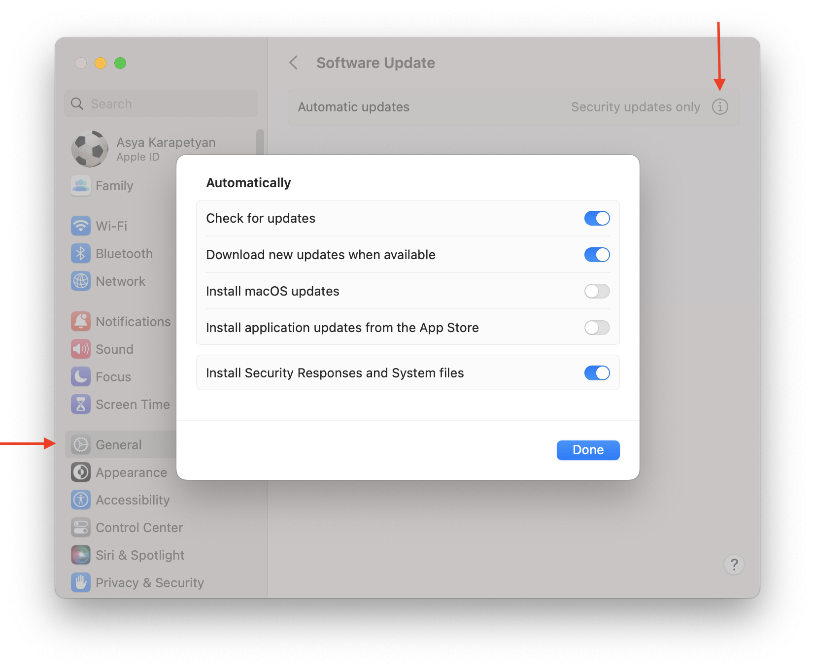 System settings showing software updates