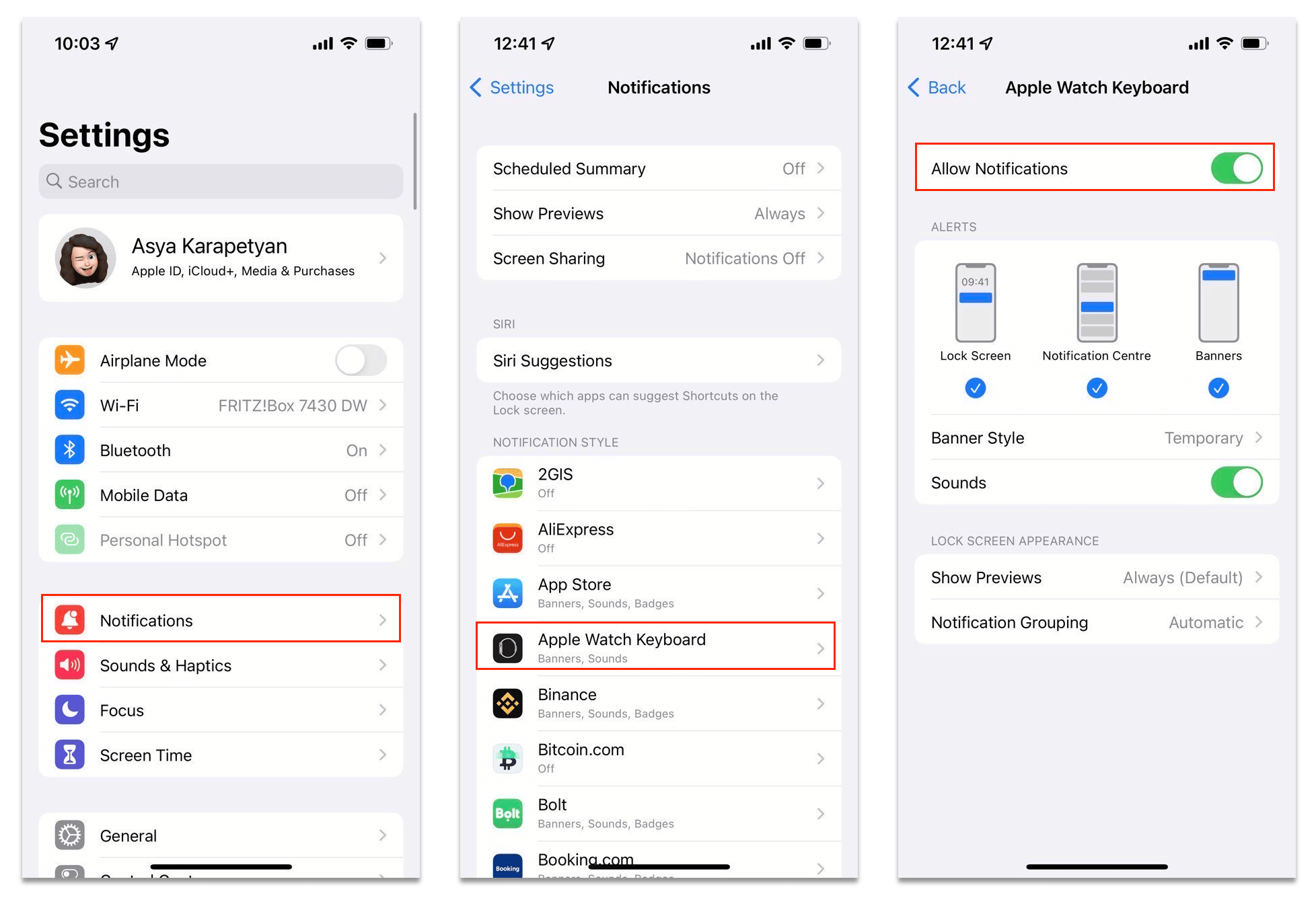 switch off notifications on iPhone