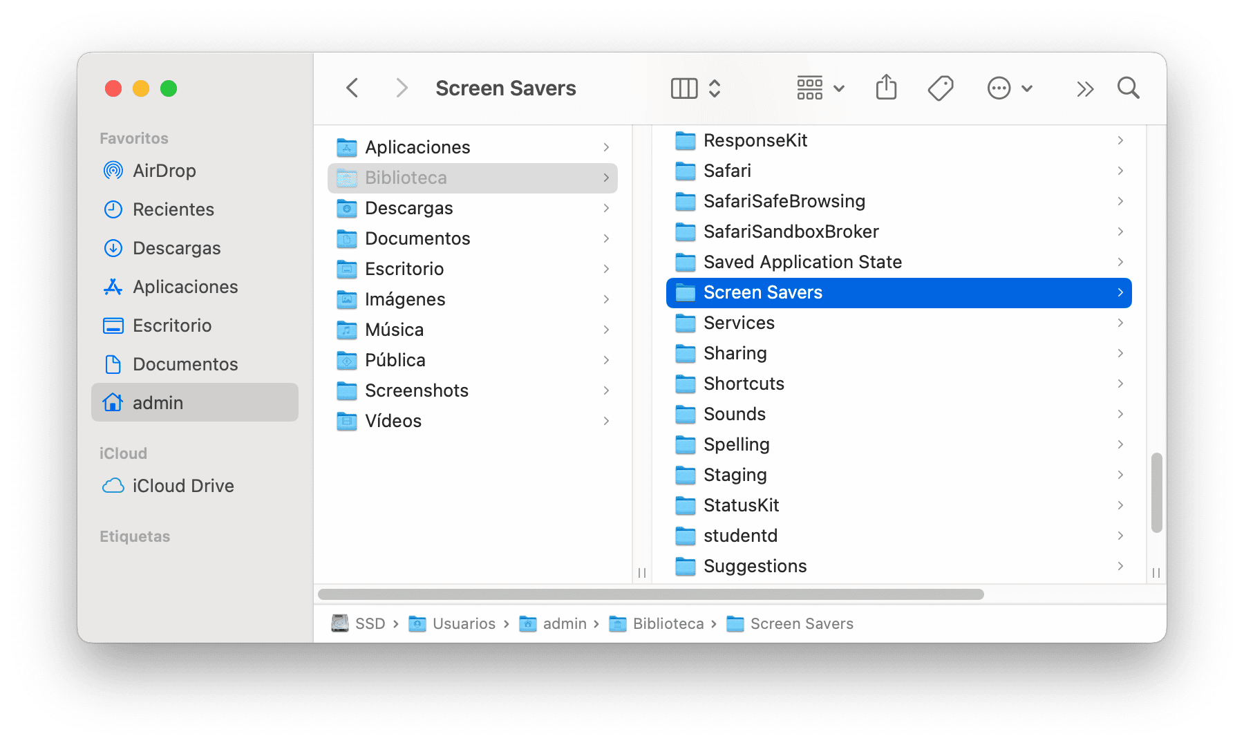 Finder window showing the Screen Savers folder