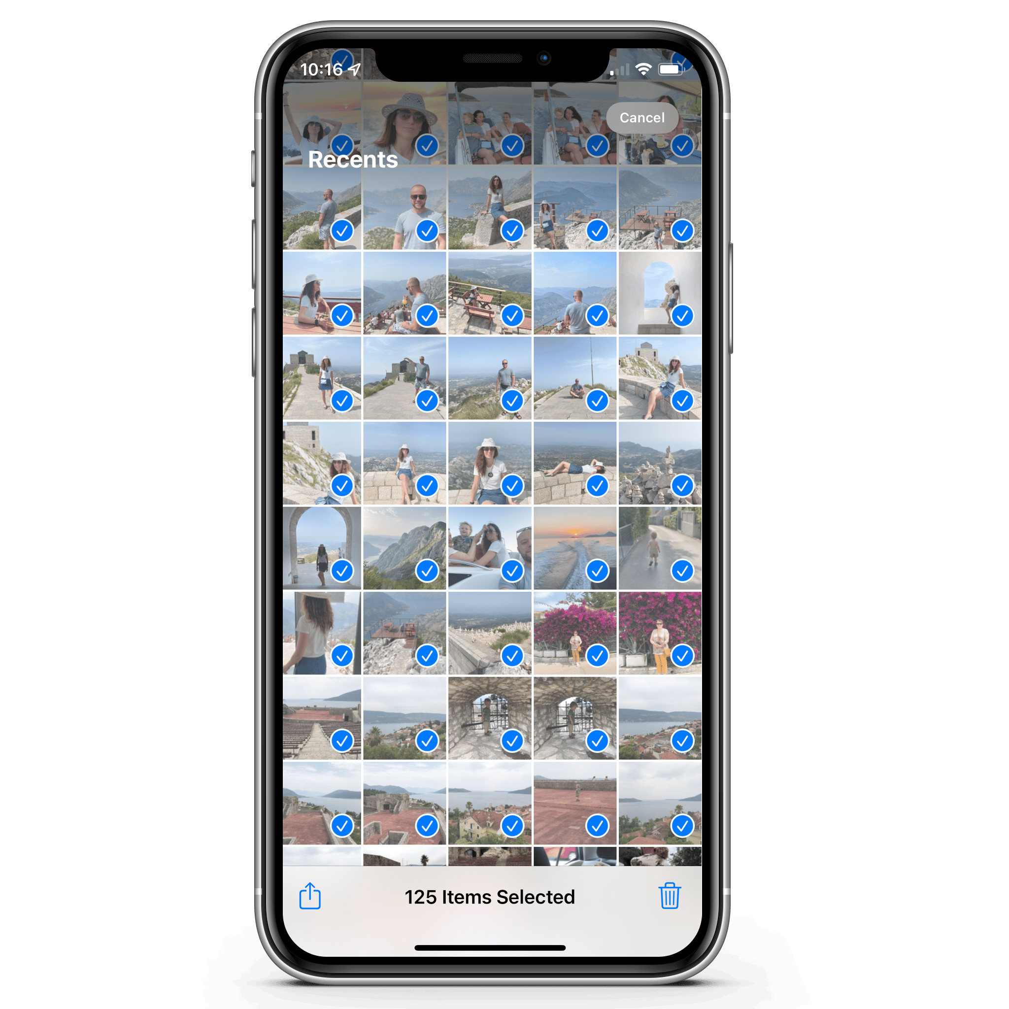 iPnone screen showing how to select all photos