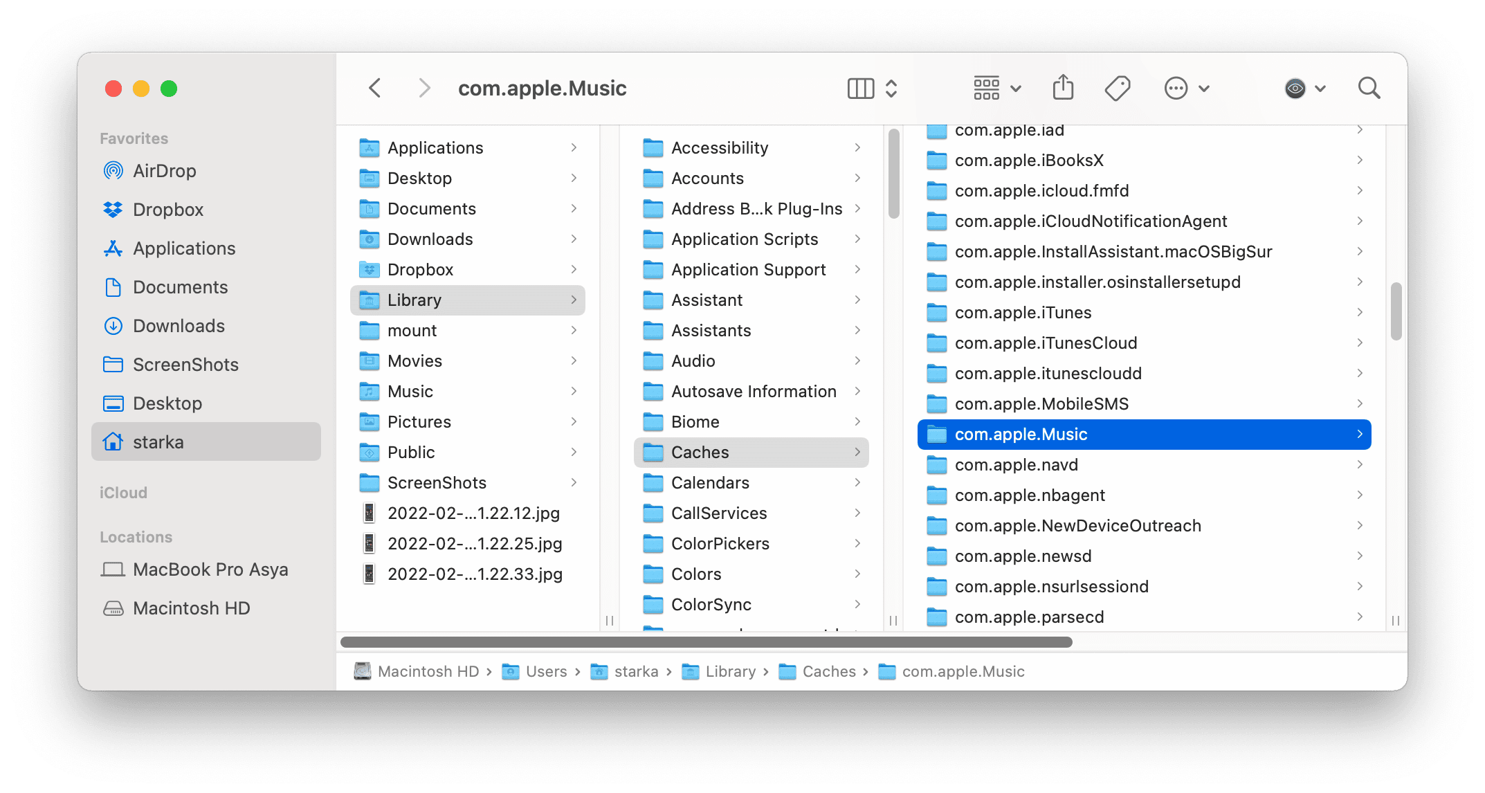 Finder showing Music cache files
