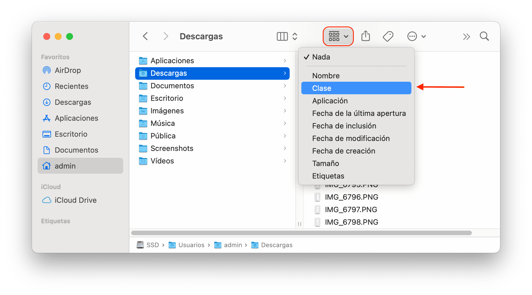 Sorting files in Downloads folder by kind