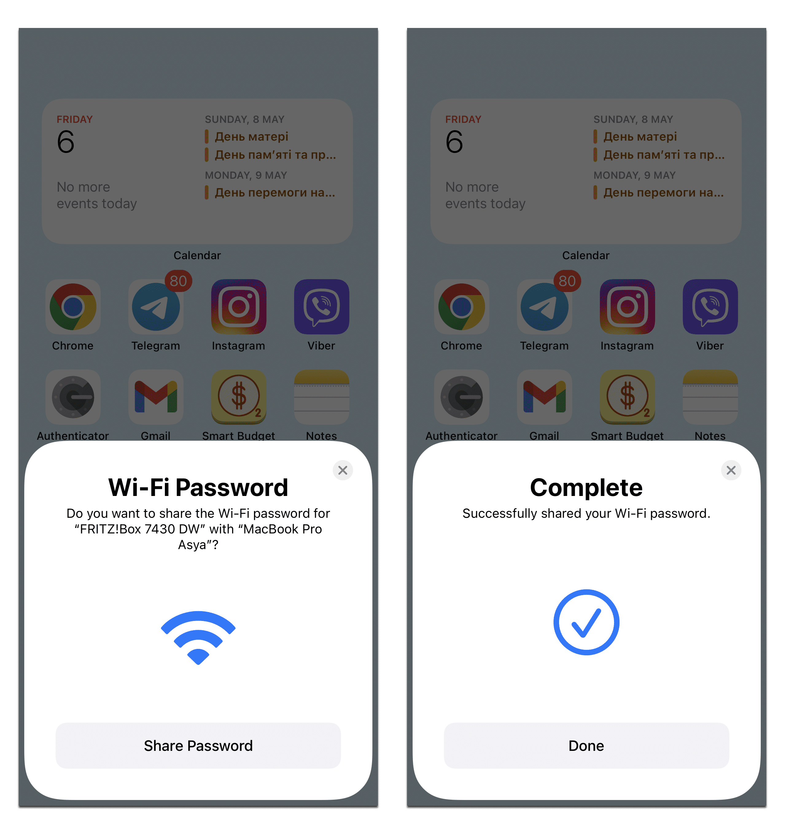 sharing wifi password from iphone to mac
