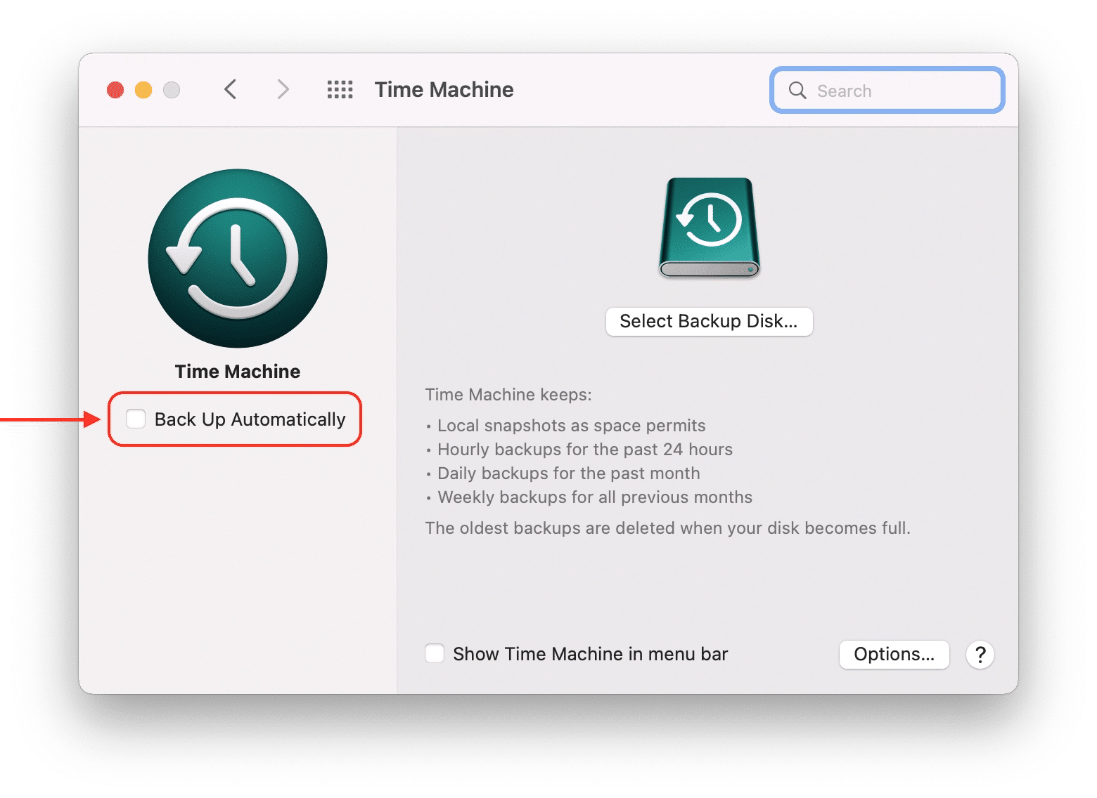 Time Machine on macOS Monterey