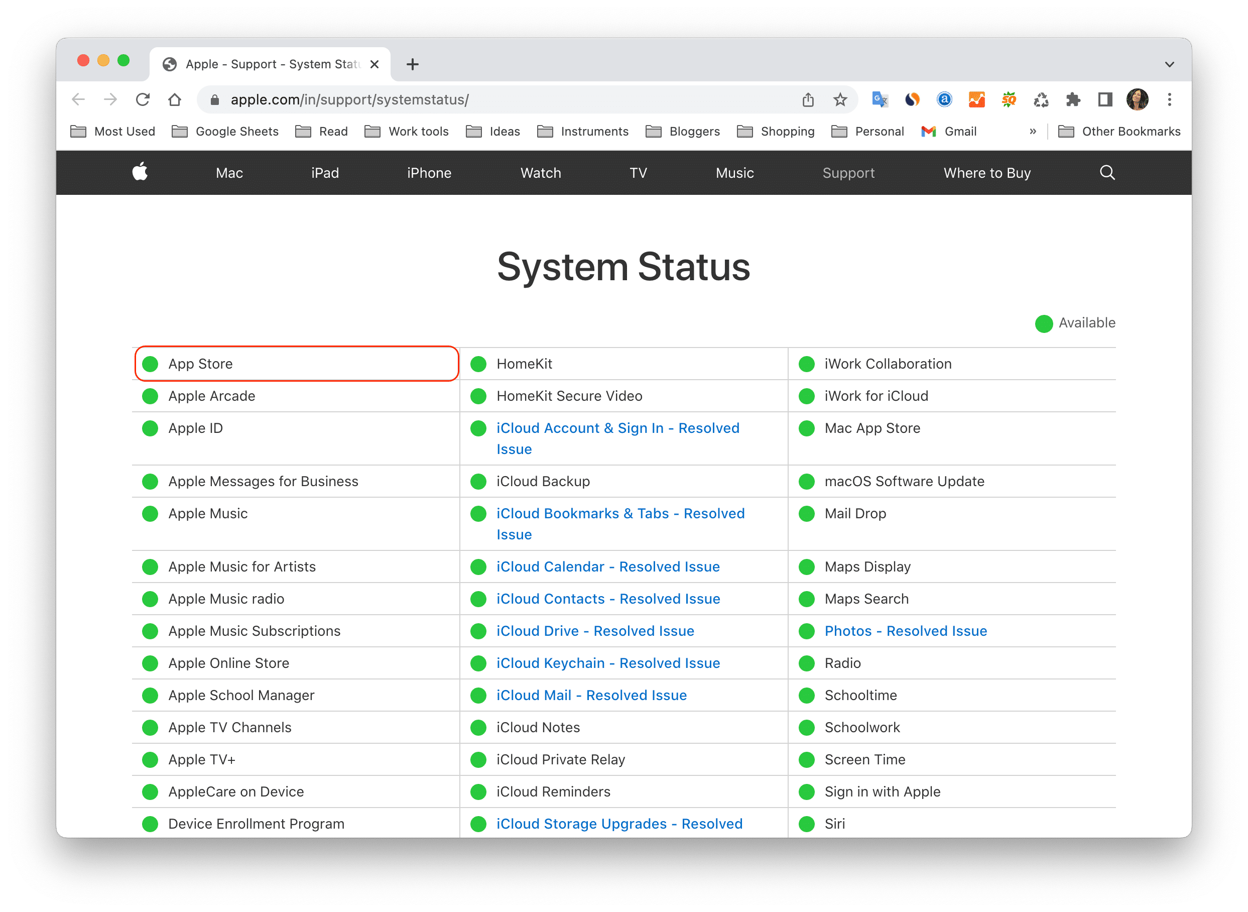 system status web page