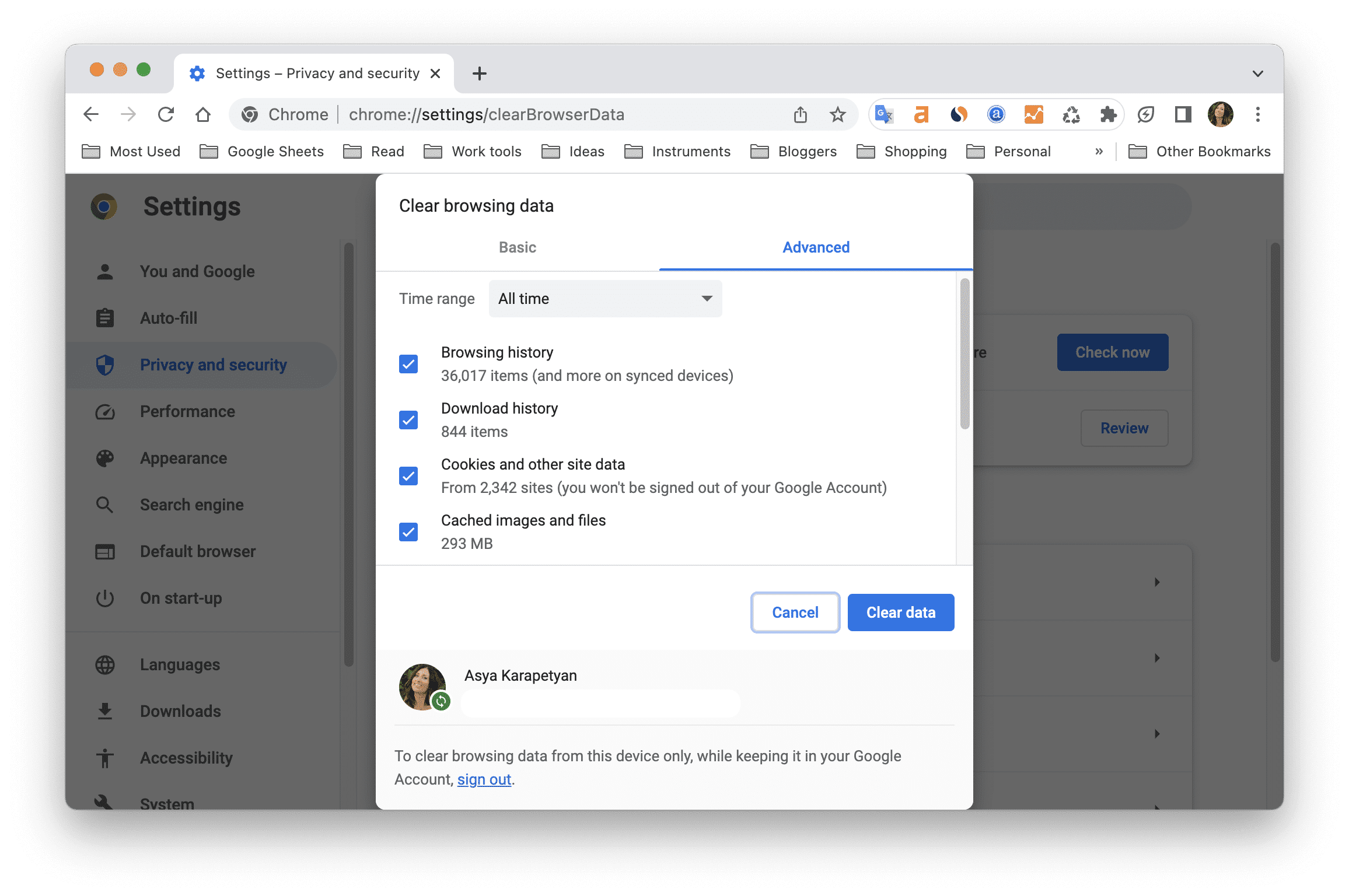 Clearing temp files in Google Chrome