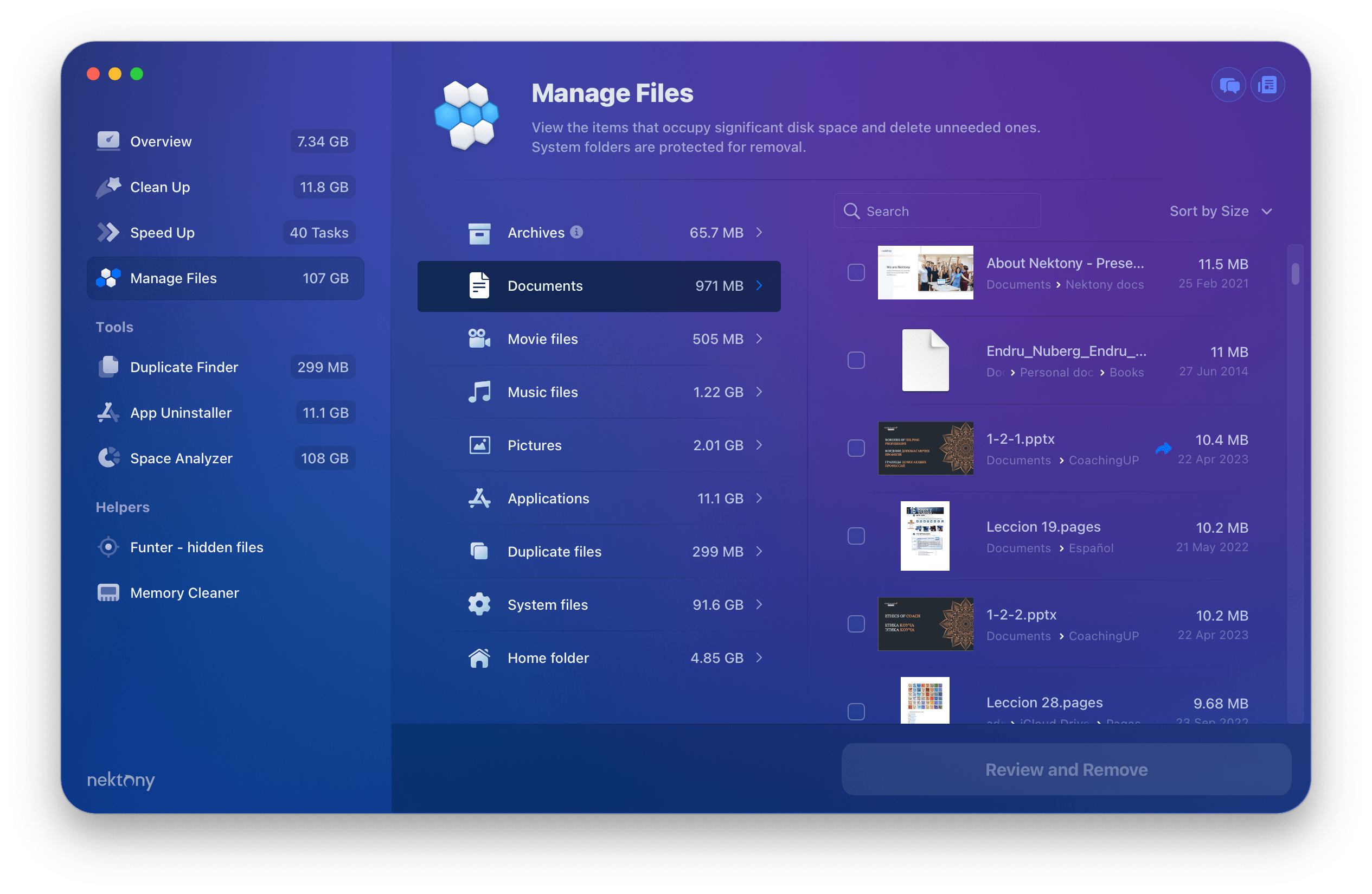 MacCleaner Pro showing documents