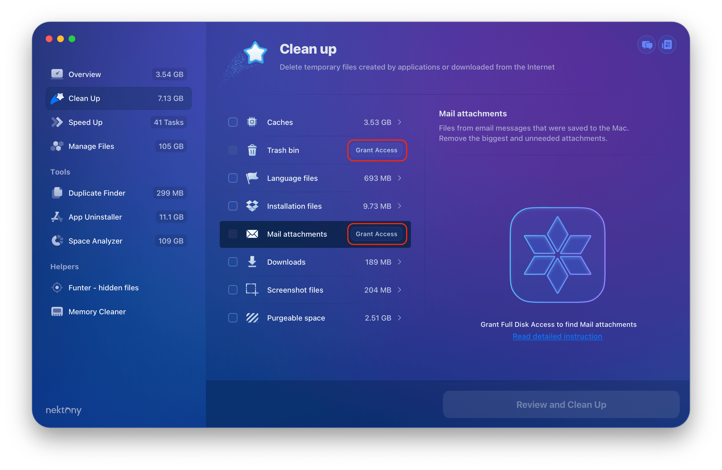 MacCleaner Pro showing the Grant Access buttons
