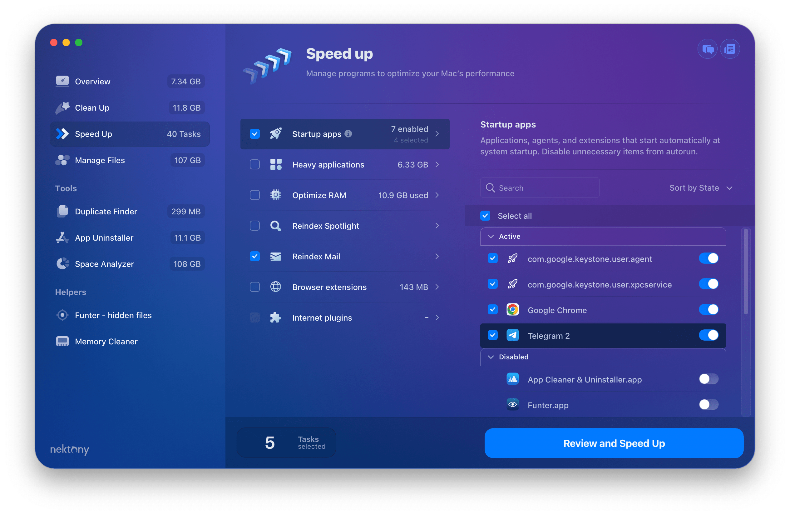 MacCleaner Pro window showing speed up tab