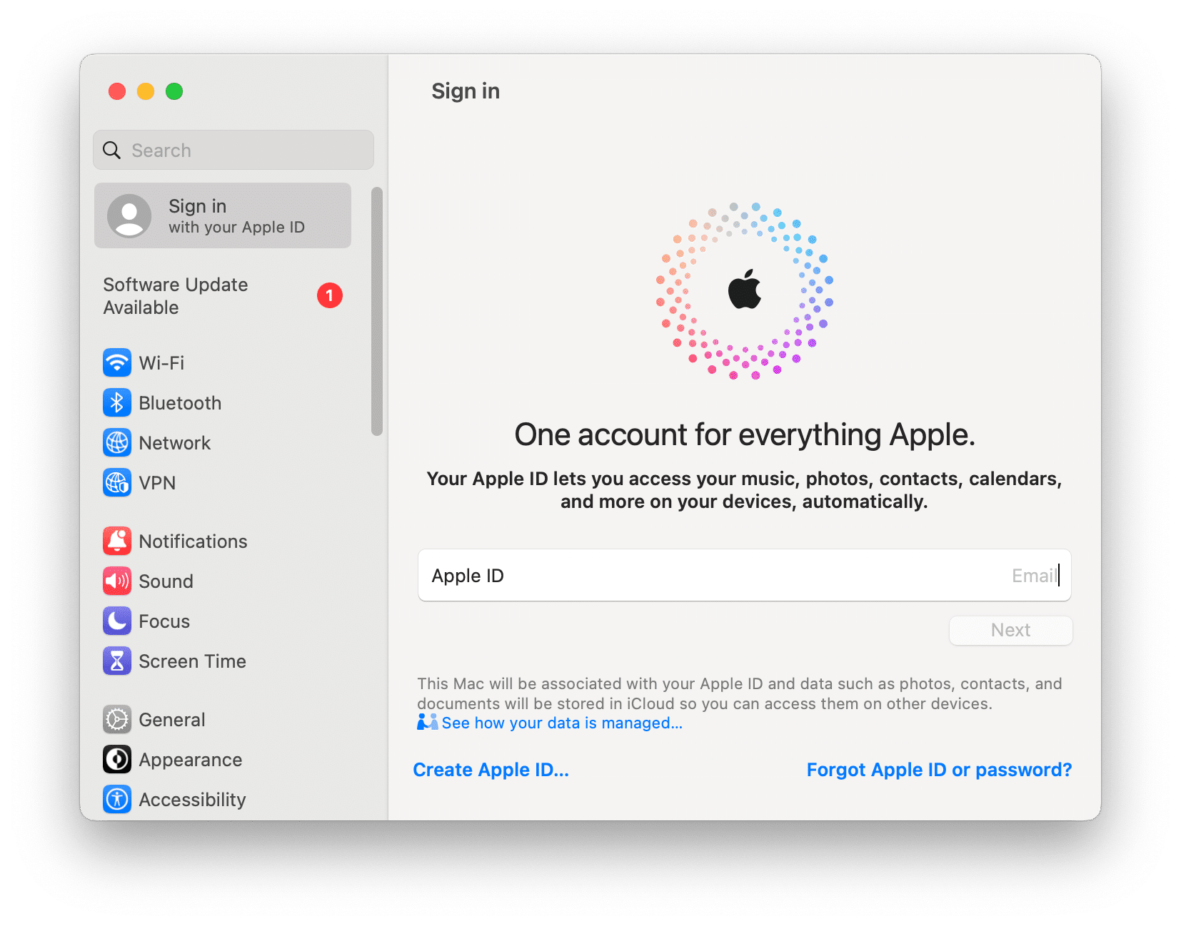 a window to sign in Apple ID