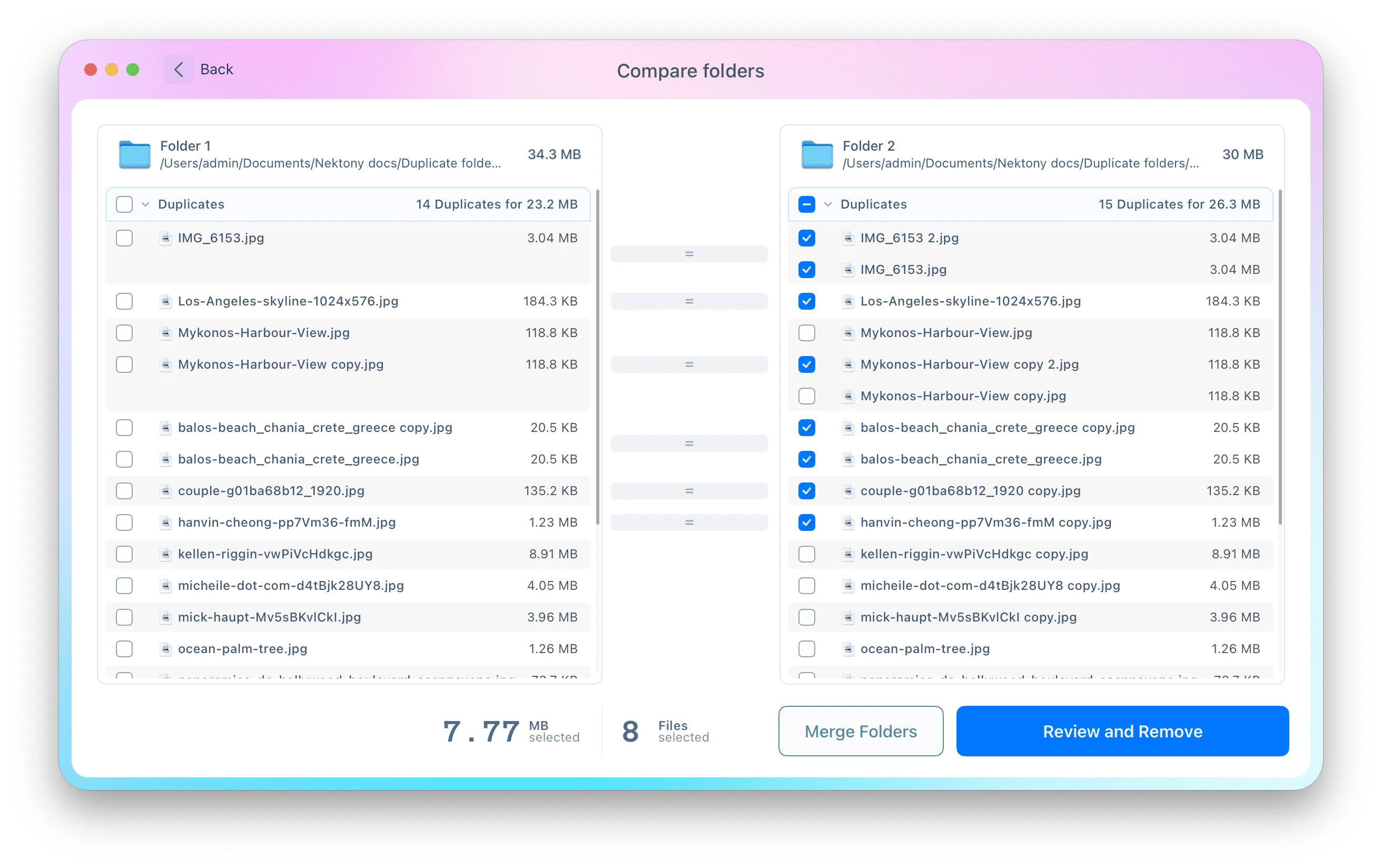 Comparing folders on Mac