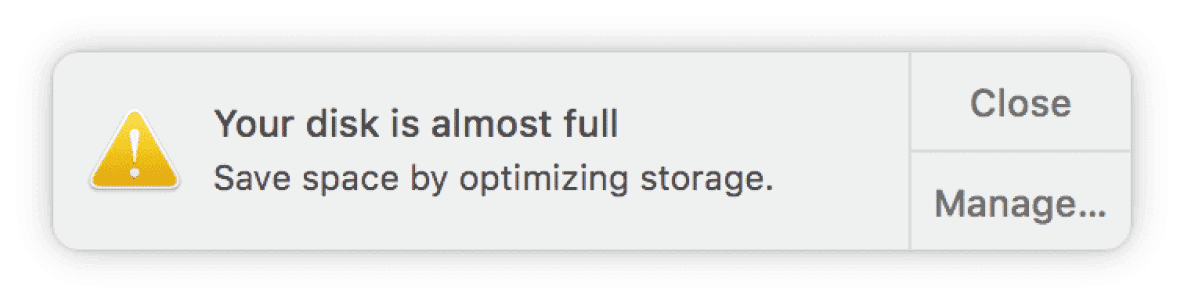 Your startup disk is almost full notification on Mac