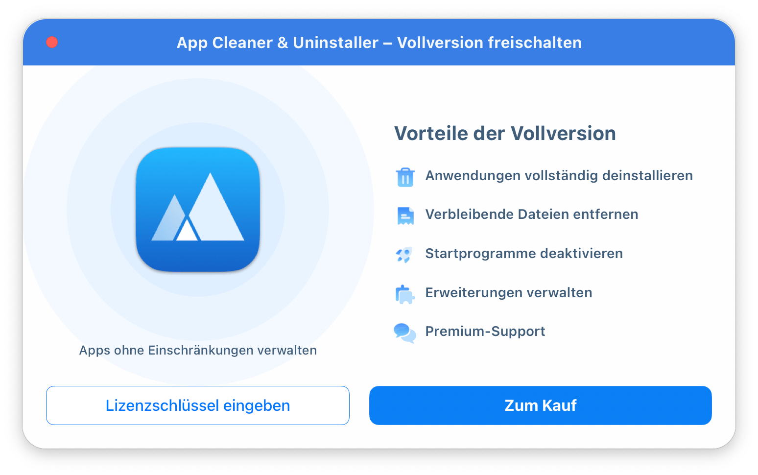 app cleaner uninstaller popup with the benefits of Full version