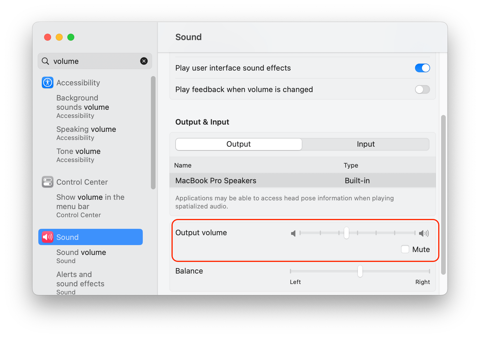 System settings showing Sound