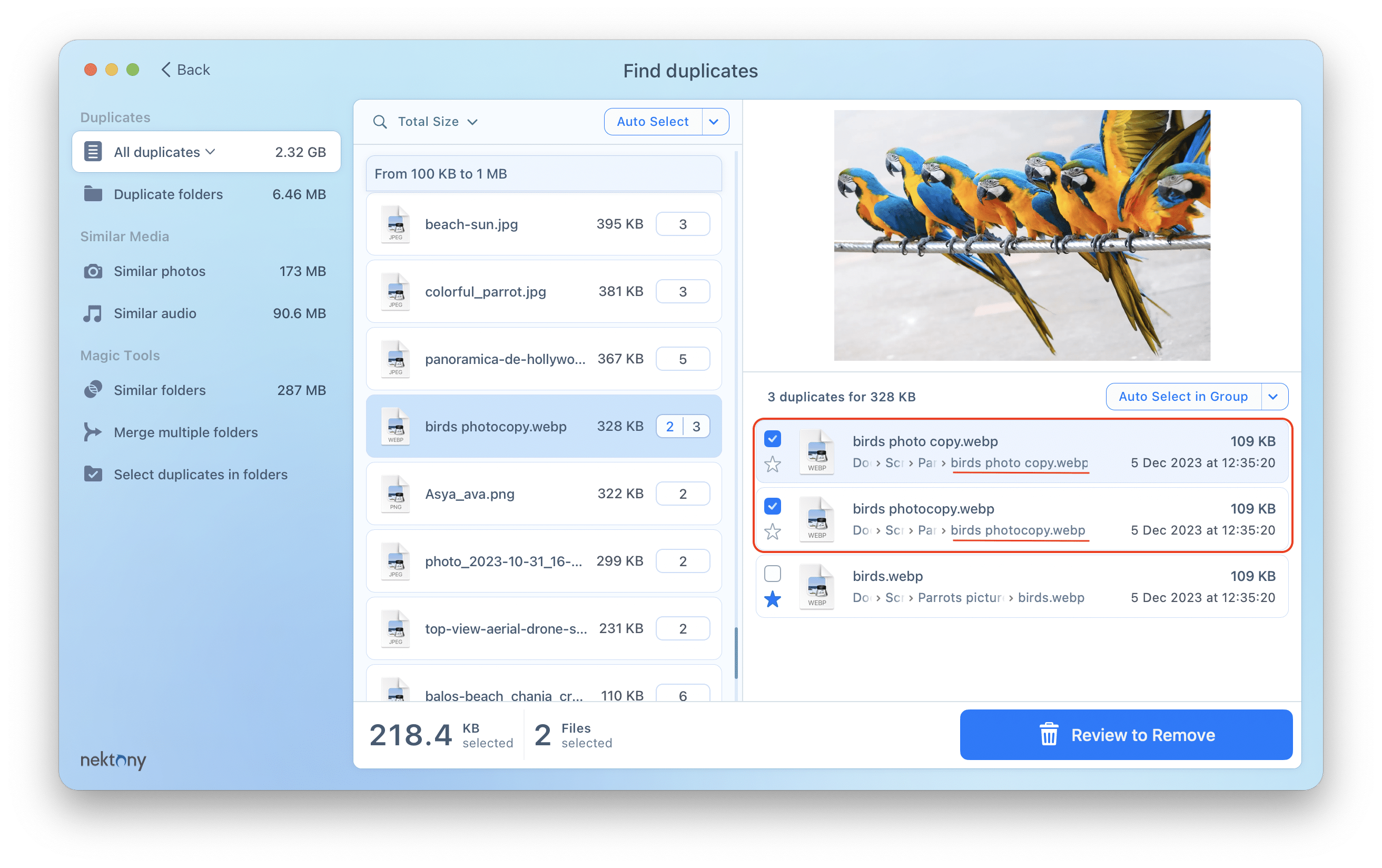 Duplicate File Finder showing selected files using the Uto Select button