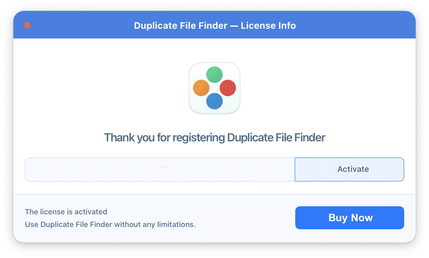 License window of Duplicate File Finder