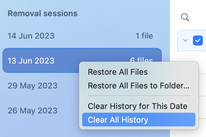 Clearing removal history