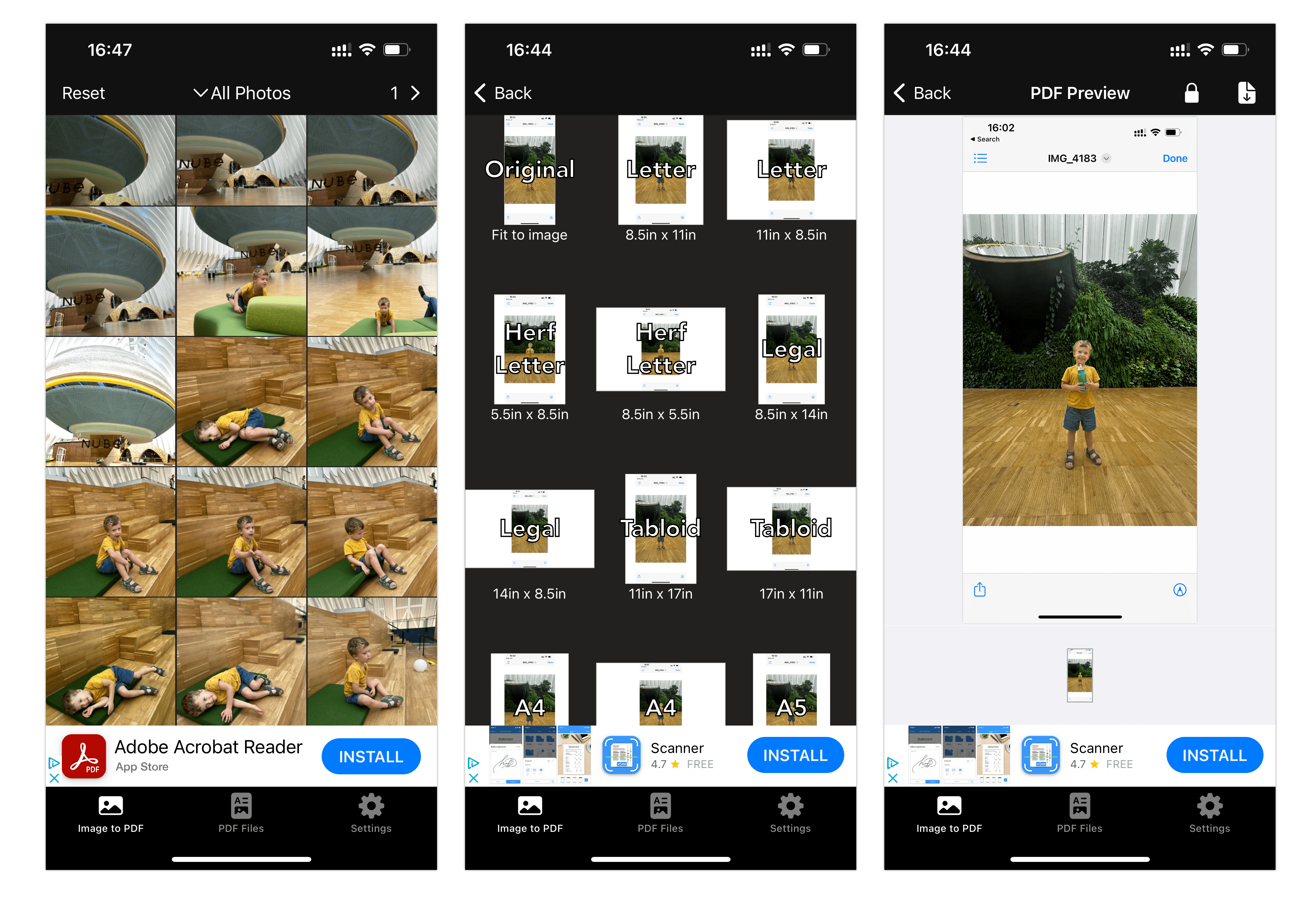  iPhone screens showing how to use the third-party apps to convert photos