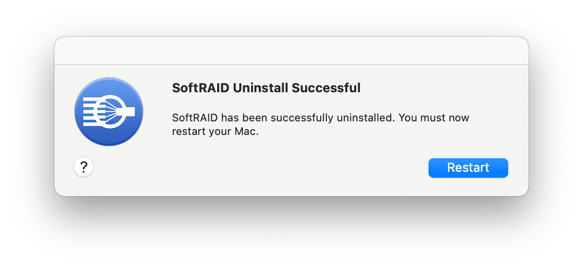 Window showing that SoftRAID was successfully uninstalled
