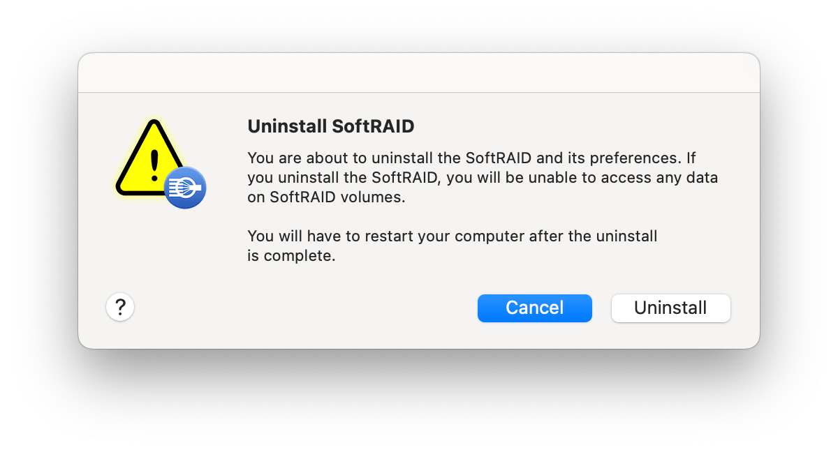 Uninstall SoftRAID popup