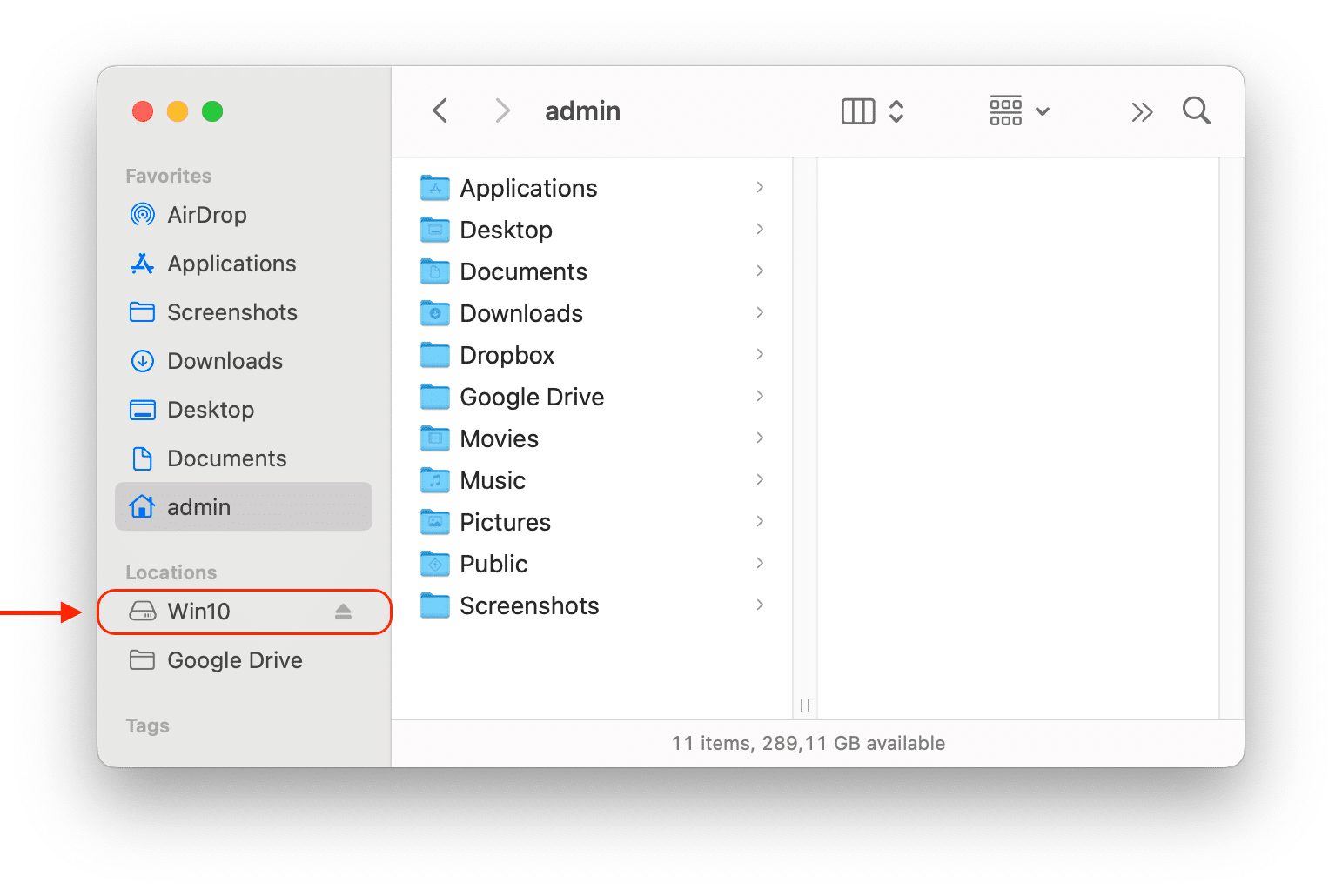 Finder with the USB Drive in the sidebar