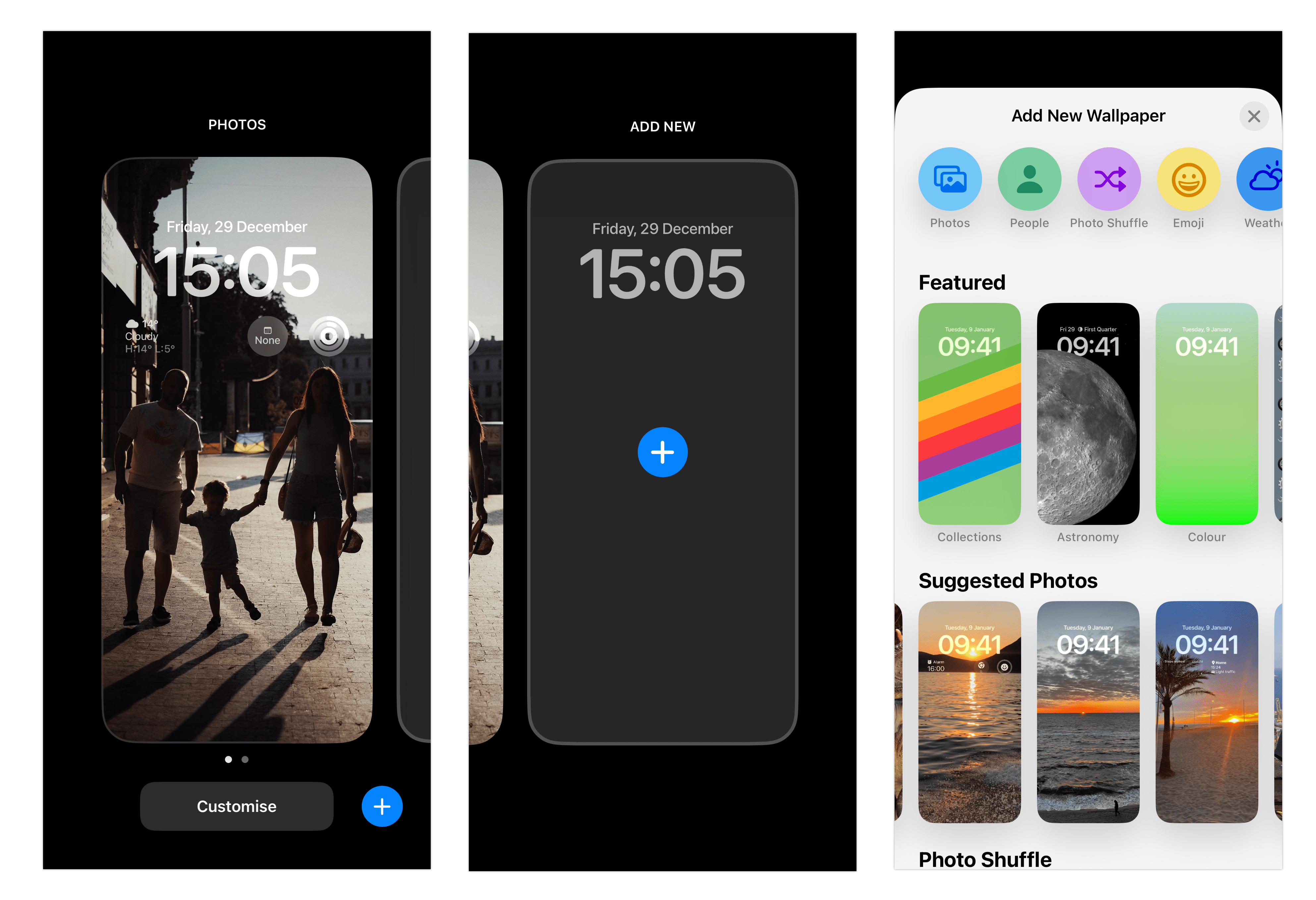 iPhone sreens showing how to change Lock Screen wallpaper