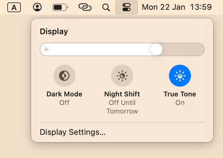 Display settings in Control Center