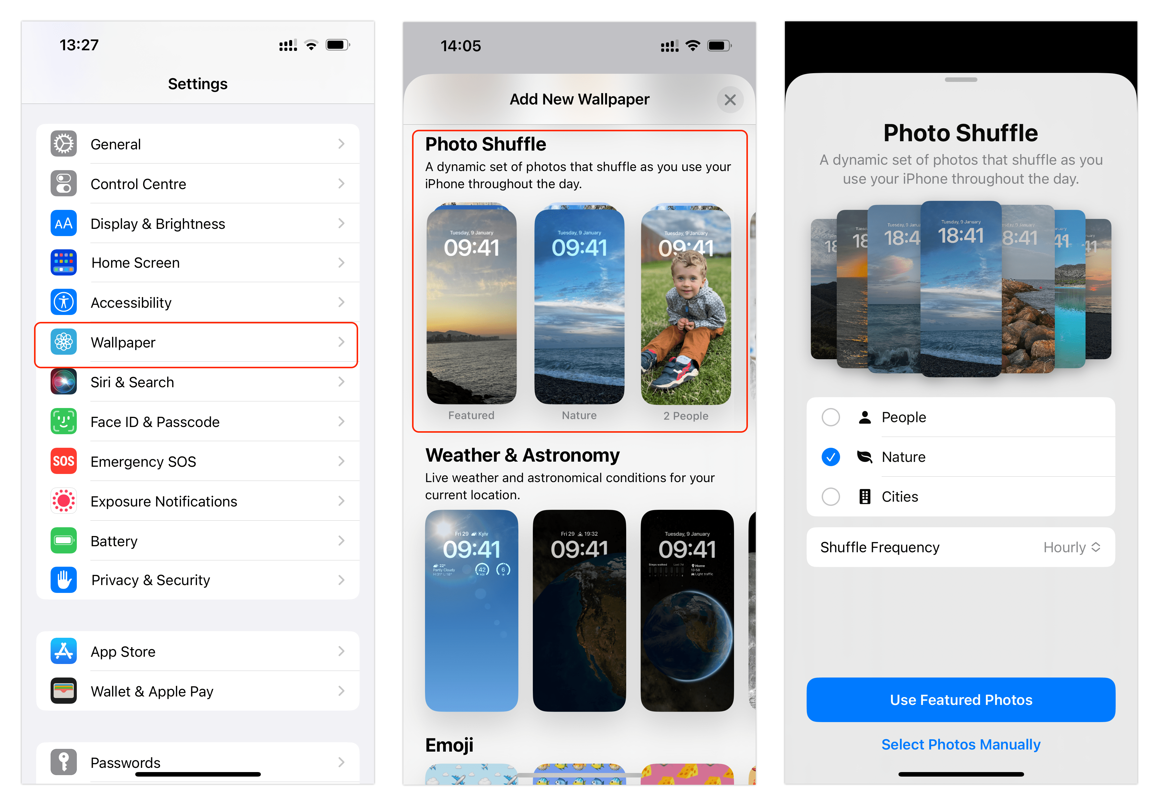 iPhone sreens showing how to set multiple wallpapers