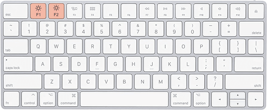 Mac keyboard with brightness keys highlighted