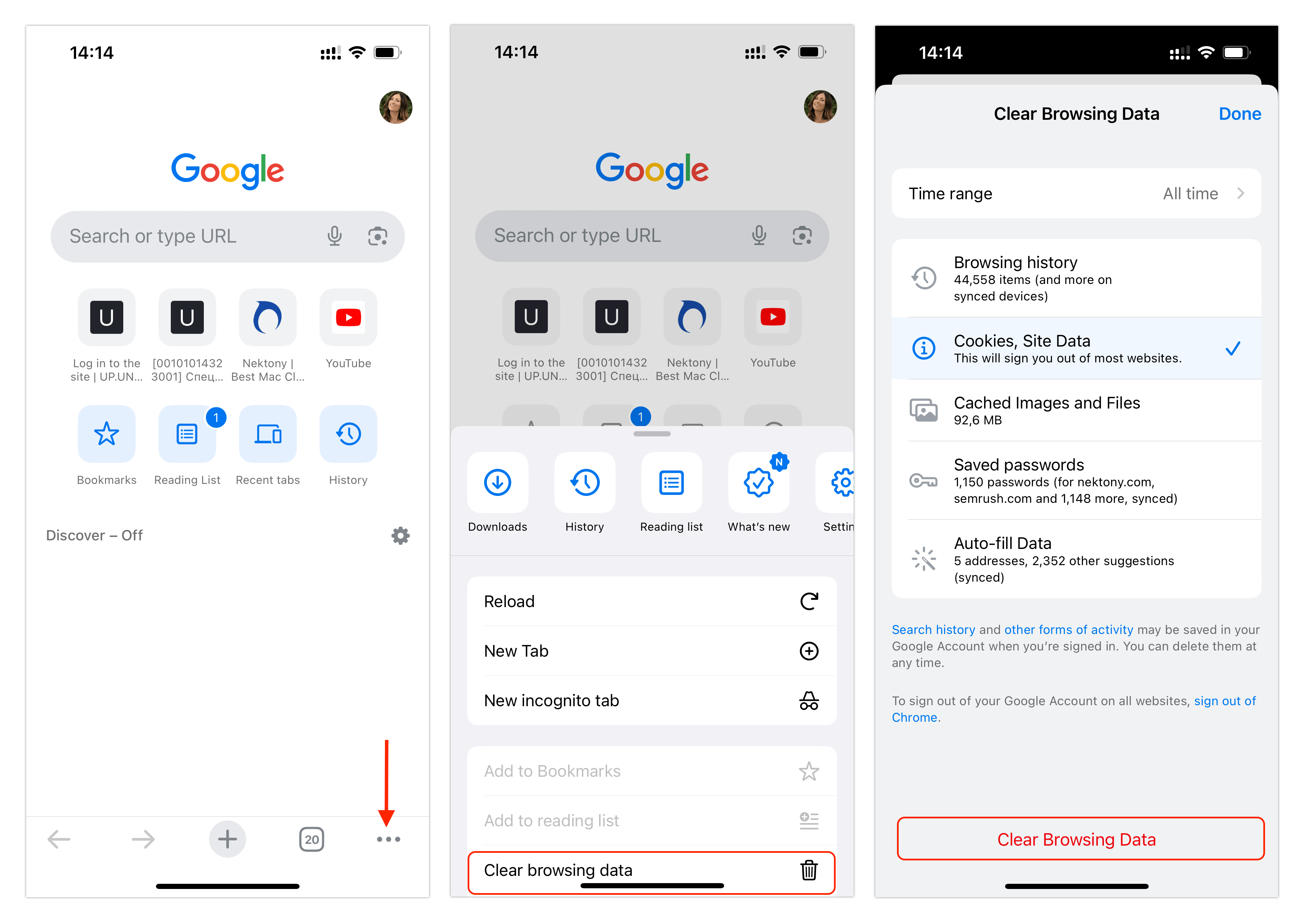 Clearing Chrome cache on iPhone
