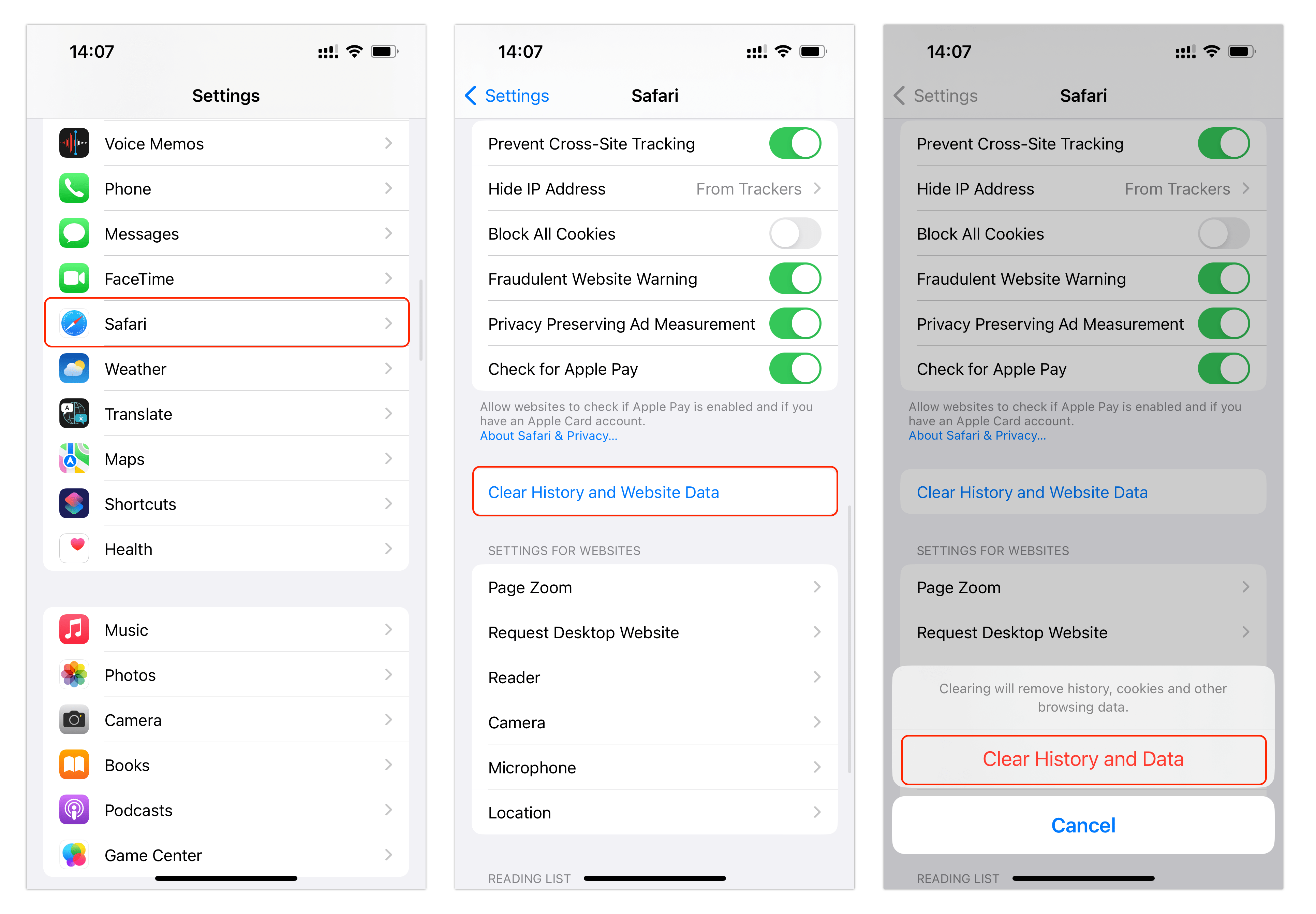 Clearing Safari cache on iPhone