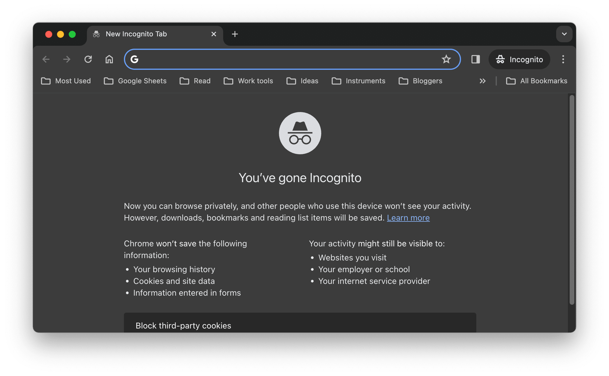 Chrome incognito window