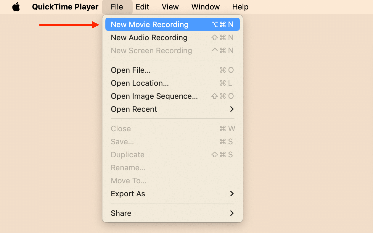 QuickTime Player menu