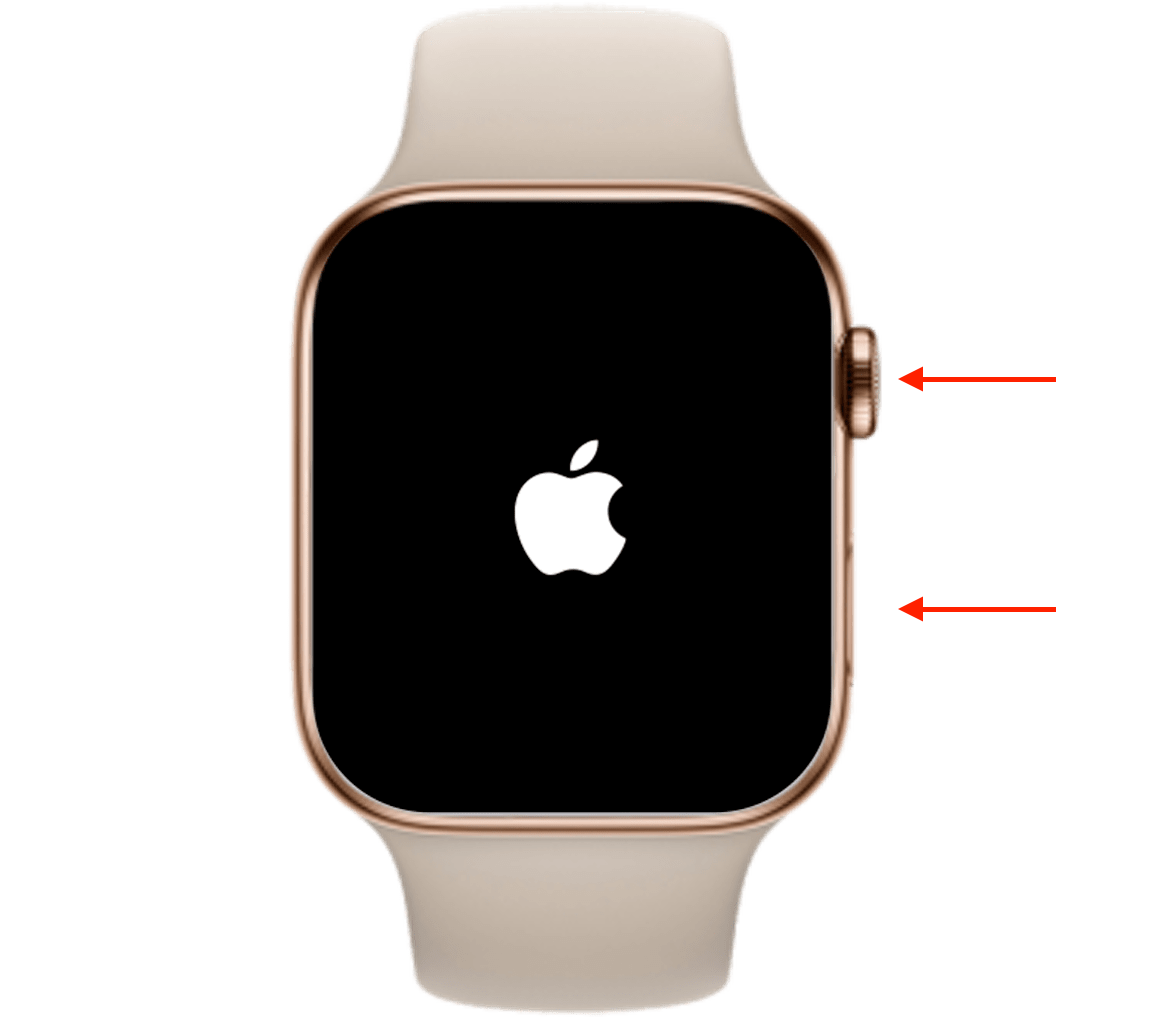 Apple Watch showing the buttons to restart it