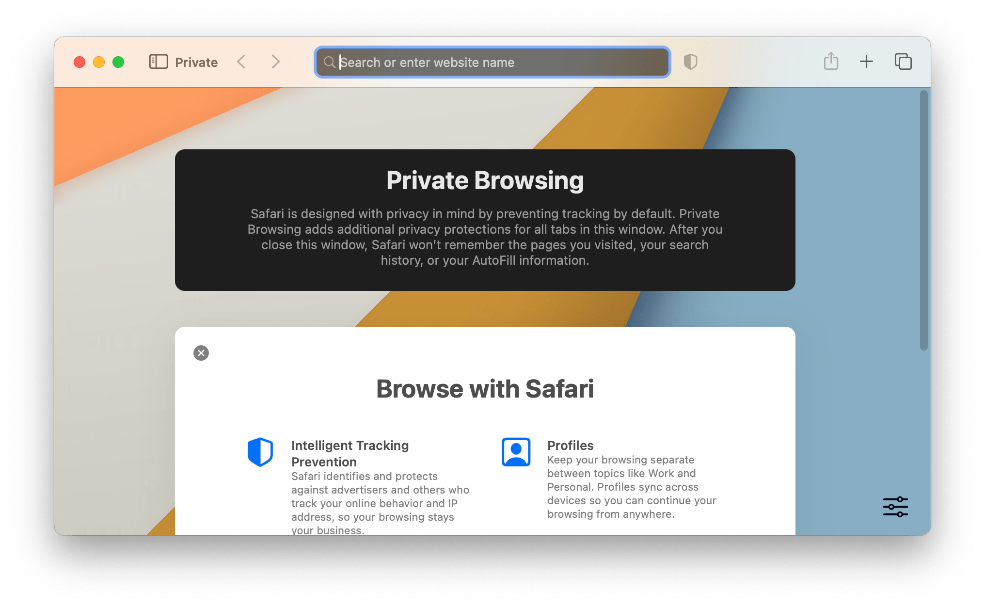 Safari private mode window