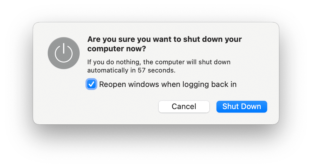Confirmation window to shut down a Mac
