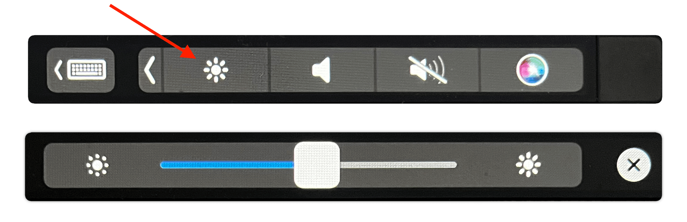 Touch bar showing the brightness icon