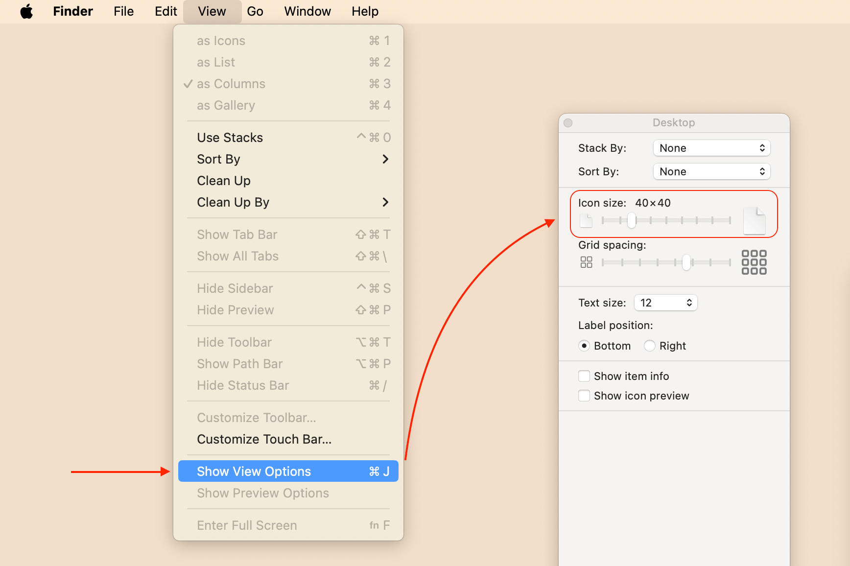 Icon size settings