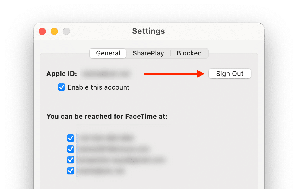 Signing out FacetIme on Mac