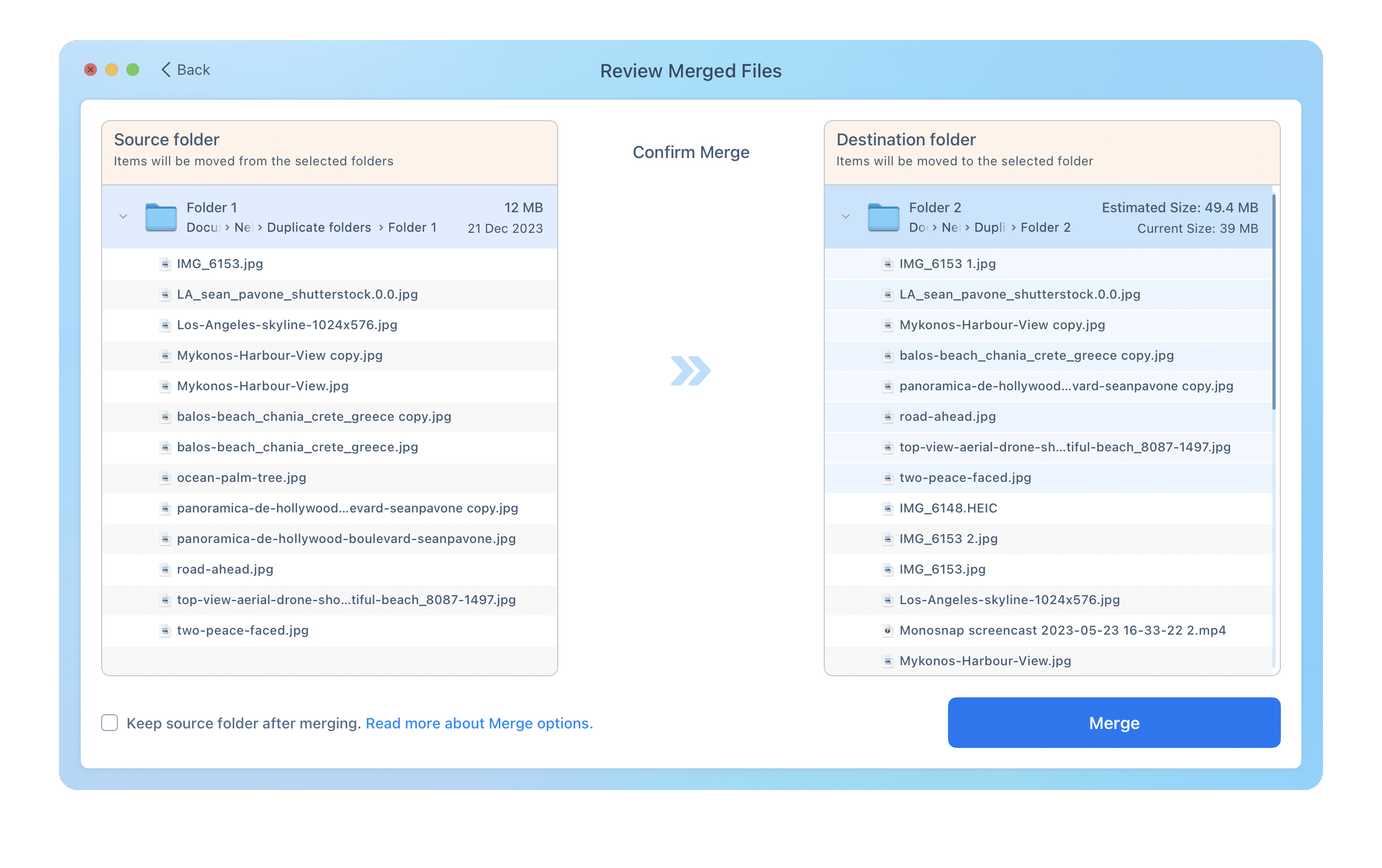 Merge folders window