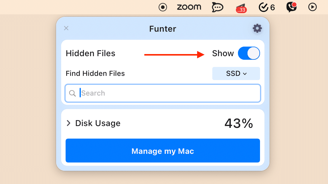 Showing hidden files with Funter