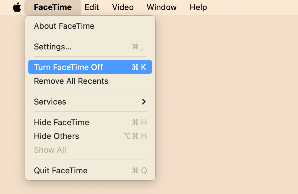 Turning off FaceTime