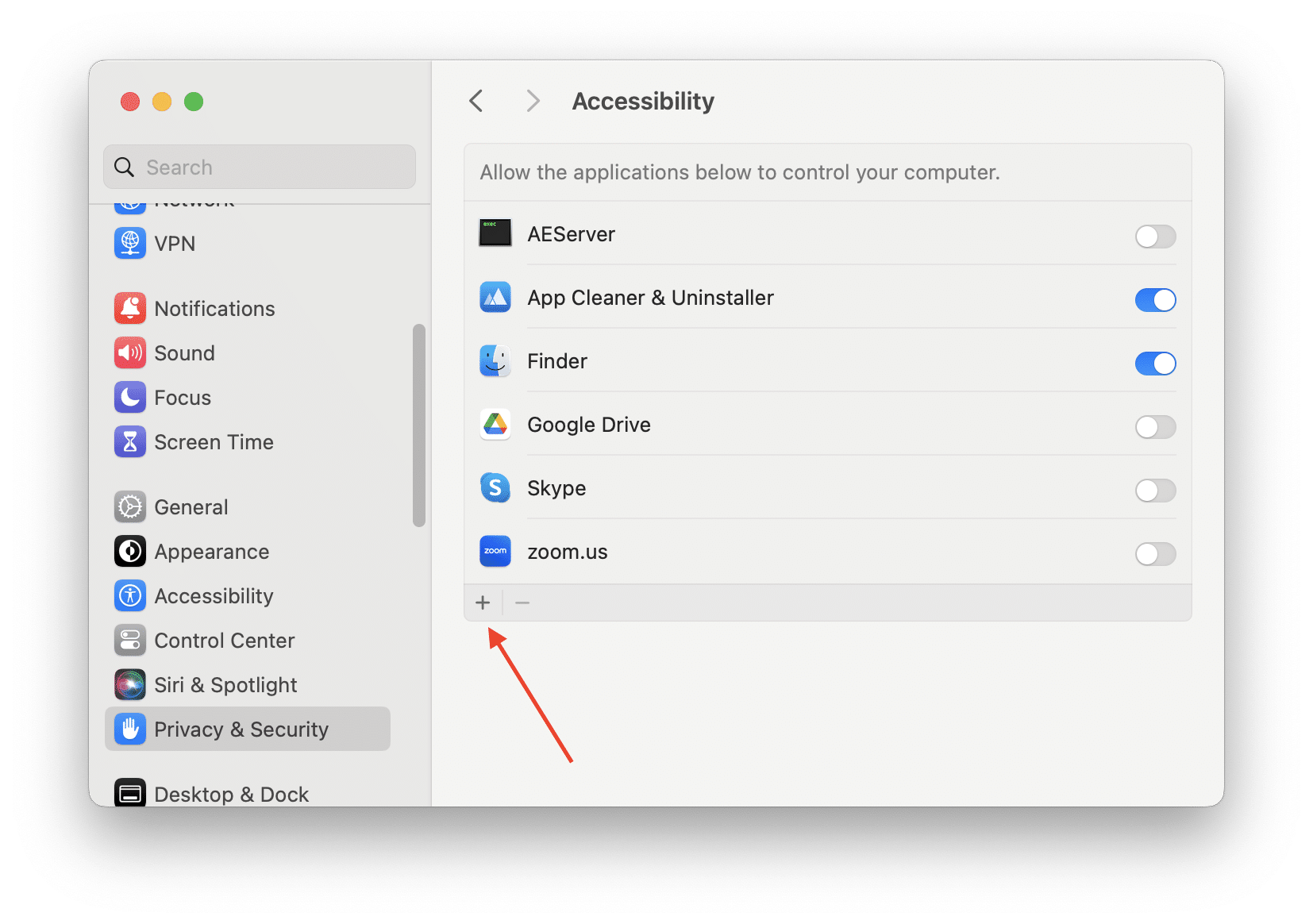 Adding Funter to System Preferences Accessibility