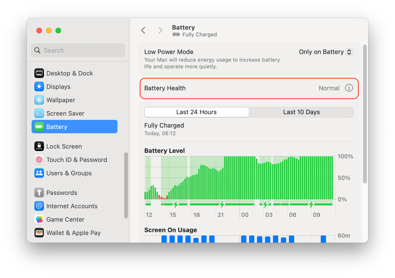 Battery health information