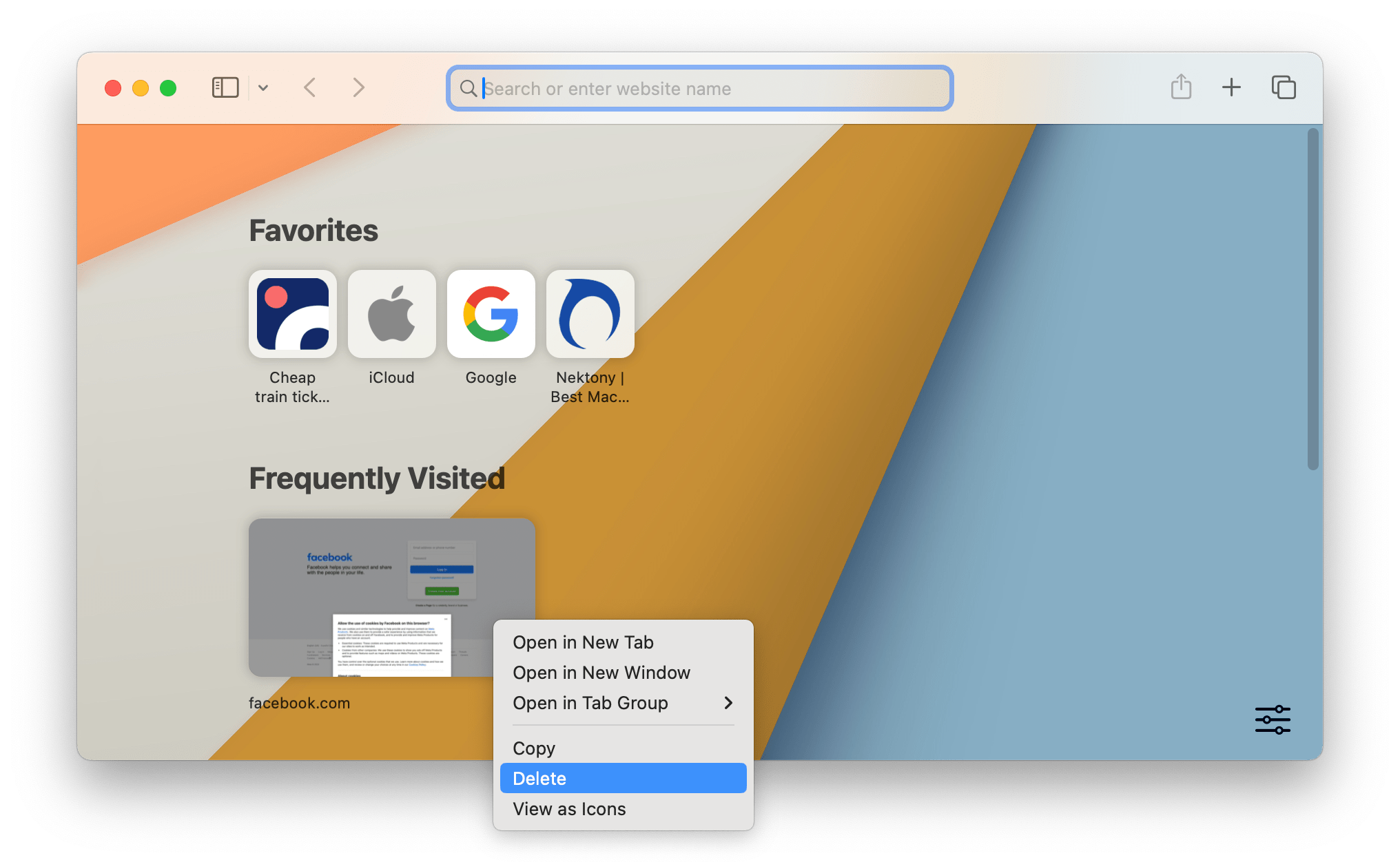 Safari window showing how to delete a frequently visited site