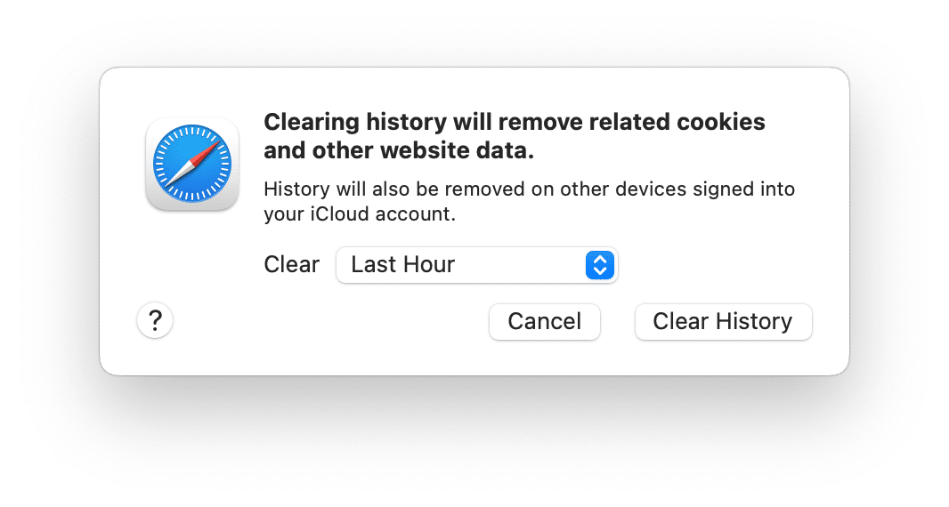 Safari popup to clear history