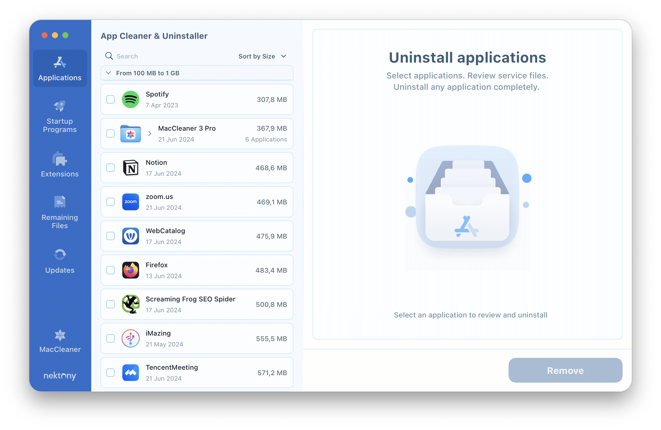 App Cleaner Uninstaller window