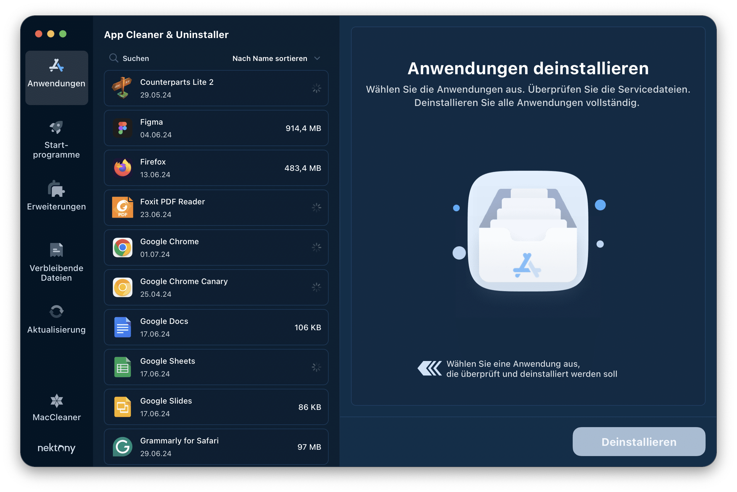 App Cleaner & Uninstaller in dark mode